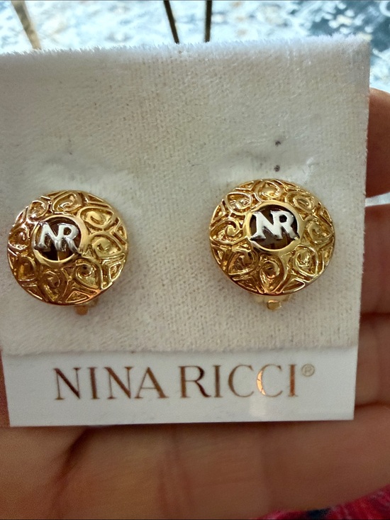 Nina Ricci Jewelry - Vintage  Nina Ricci Gold-Tone NR Monogram Floral Clip Earrings